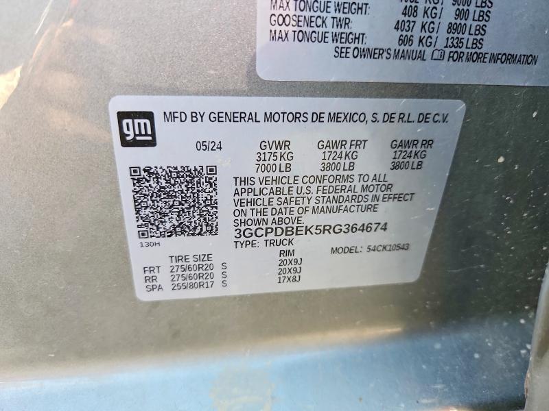 Aukcja sprzedaży 2024 Chevrolet Silverado, vin: 3GCPDBEK5RG364674, numer aukcji: 57030486