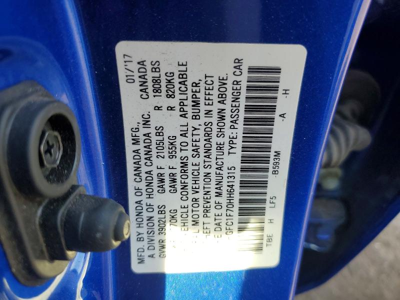 Aukcja sprzedaży 2017 Honda Civic, vin: 2HGFC1F70HH641315, numer aukcji: 57904446