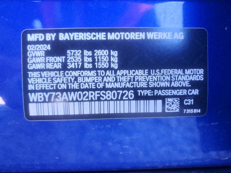 Продаж на аукціоні авто 2024 Bmw I4, vin: WBY73AW02RFS80726, номер лоту: 55770096