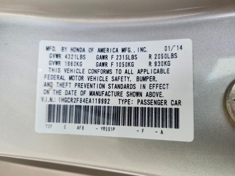 Auction sale of the 2014 Honda Accord, vin: 1HGCR2F84EA119992, lot number: 55684106