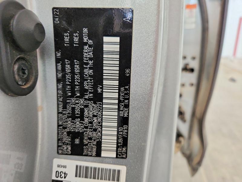 2022 Toyota Sienna მანქანა იყიდება აუქციონზე, vin: 5TDKSKFC3NS062223, აუქციონის ნომერი: 57410176