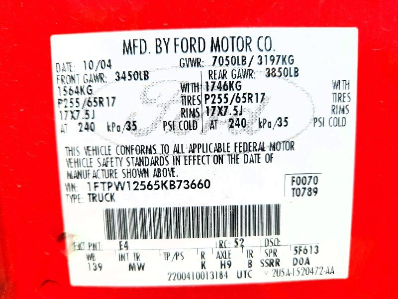 Aukcja sprzedaży 2005 Ford F150, vin: 1FTPW12565KB73660, numer aukcji: 56458826