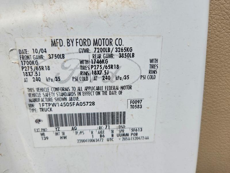 55929736 :رقم المزاد ، 1FTPW14505FA05728 vin ، 2005 Ford F150 مزاد بيع