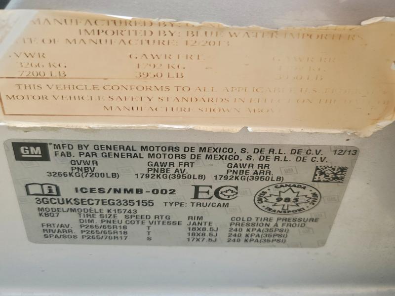 56330596 :رقم المزاد ، 3GCUKSEC7EG335155 vin ، 2014 Chevrolet Silverado مزاد بيع