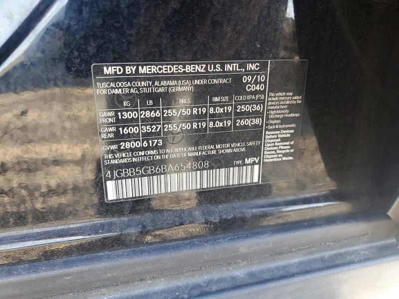 56446876 :رقم المزاد ، 4JGBB5GB6BA654808 vin ، 2011 Mercedes-benz Ml مزاد بيع