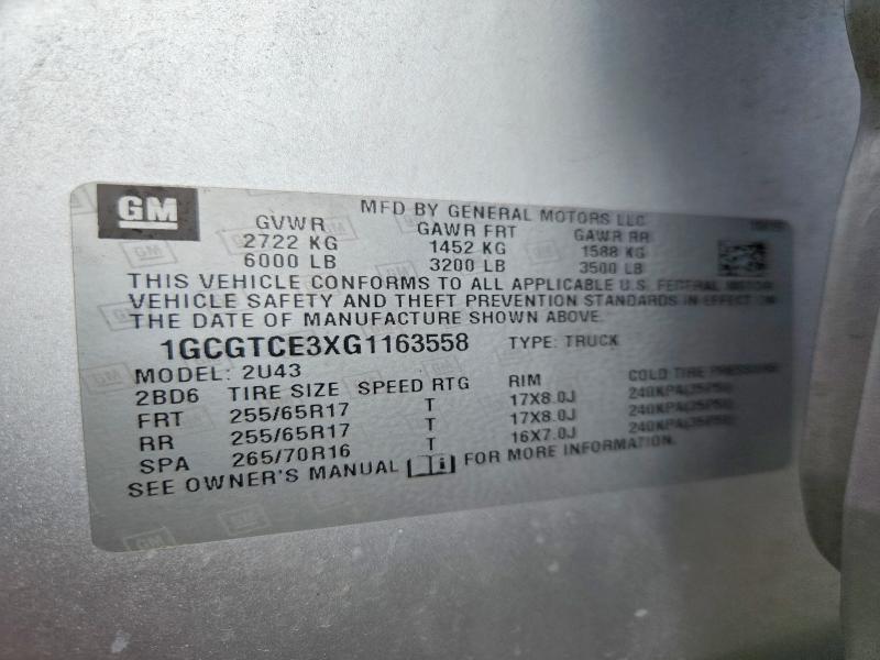 Aukcja sprzedaży 2016 Chevrolet Colorado, vin: 1GCGTCE3XG1163558, numer aukcji: 55687506