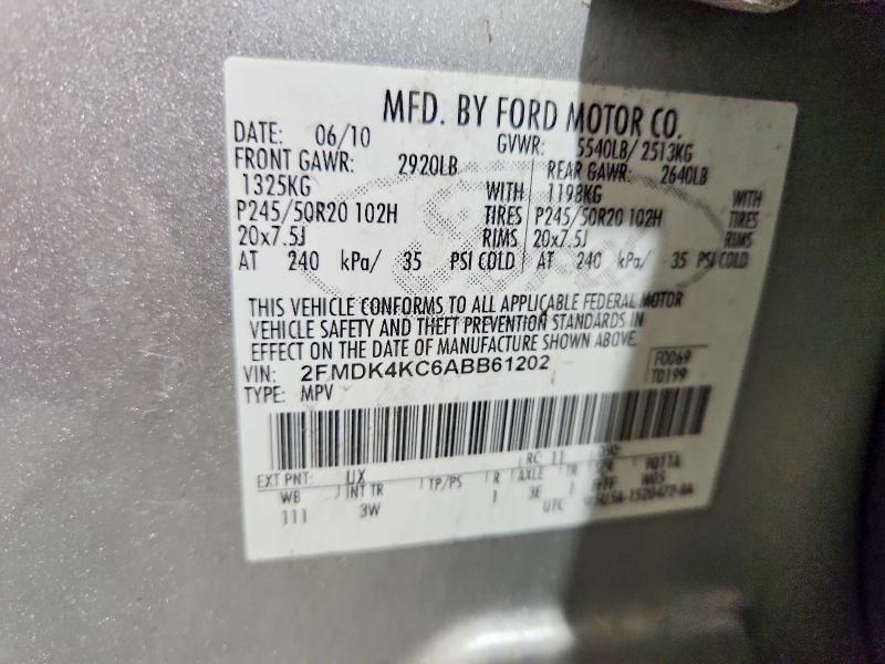 2010 Ford Edge მანქანა იყიდება აუქციონზე, vin: 2FMDK4KC6ABB61202, აუქციონის ნომერი: 57480106