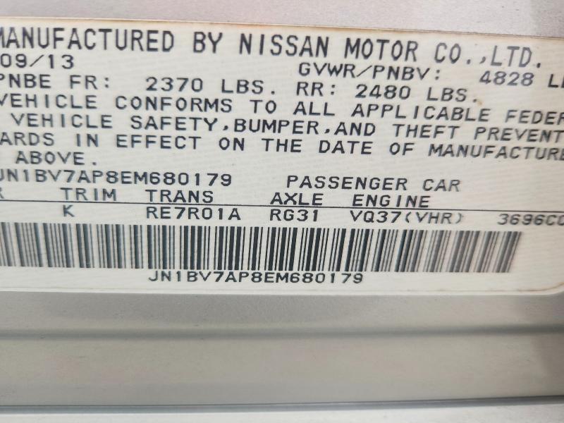 Продажа на аукционе авто 2014 Infiniti Q50, vin: JN1BV7AP8EM680179, номер лота: 56456676