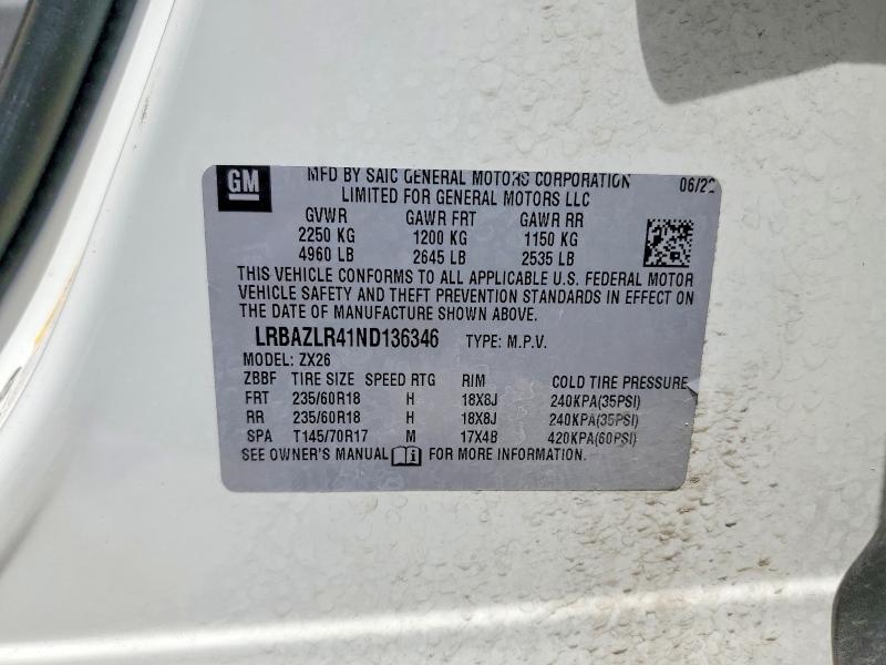 Продаж на аукціоні авто 2022 Buick Envision, vin: LRBAZLR41ND136346, номер лоту: 58493606