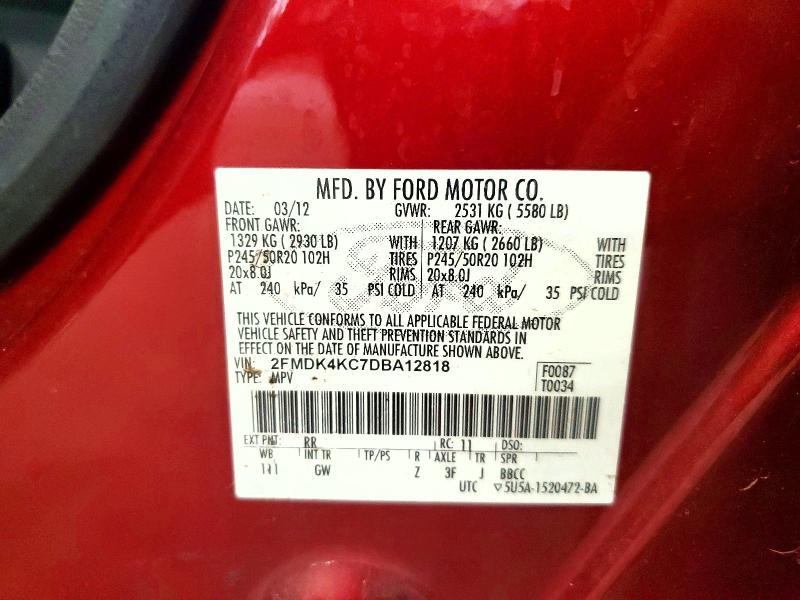 57561876 :رقم المزاد ، 2FMDK4KC7DBA12818 vin ، 2013 Ford Edge مزاد بيع