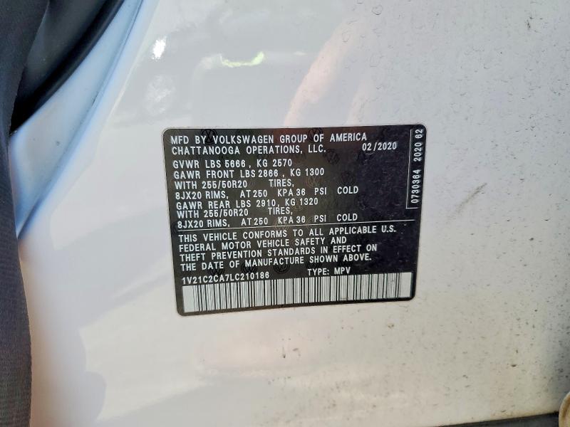 2020 Volkswagen Atlas Cross Sport მანქანა იყიდება აუქციონზე, vin: 1V21C2CA7LC210186, აუქციონის ნომერი: 57954166