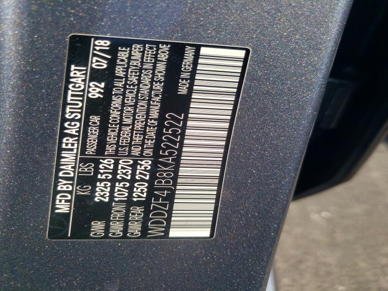 57558436 :رقم المزاد ، WDDZF4JB8KA522522 vin ، 2019 Mercedes-benz E مزاد بيع