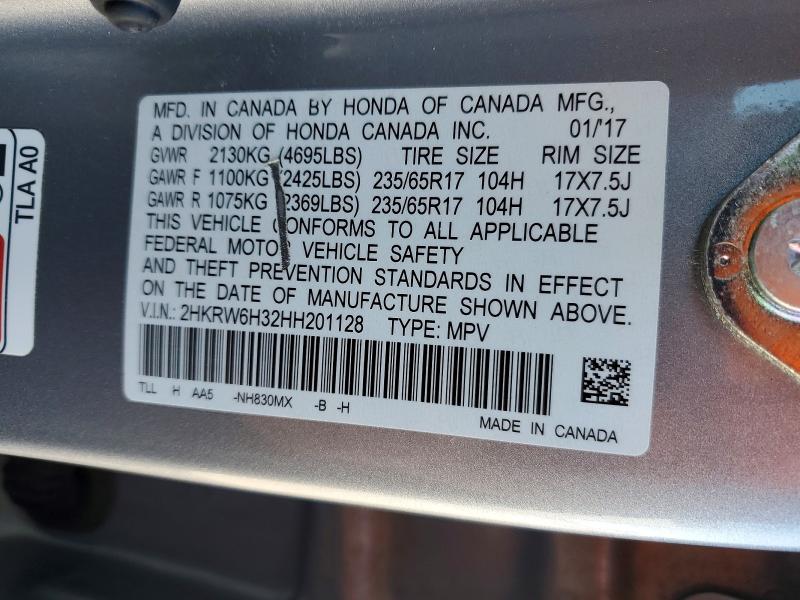 2017 Honda Cr-v მანქანა იყიდება აუქციონზე, vin: 2HKRW6H32HH201128, აუქციონის ნომერი: 55706726