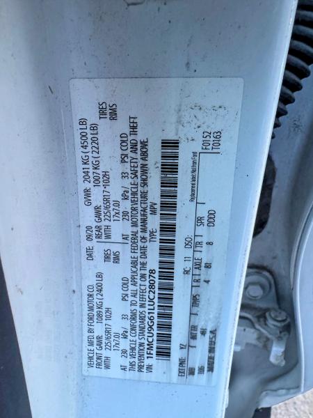 Продаж на аукціоні авто 2020 Ford Escape, vin: 1FMCU9G61LUC28078, номер лоту: 57085826