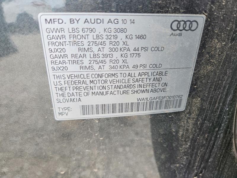56649586 :رقم المزاد ، WA1LGAFE3FD010762 vin ، 2015 Audi Q7 مزاد بيع