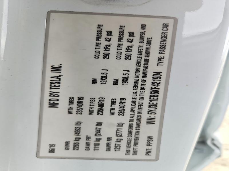 Продажа на аукционе авто 2019 Tesla Model 3, vin: 5YJ3E1EB6KF421904, номер лота: 59144406