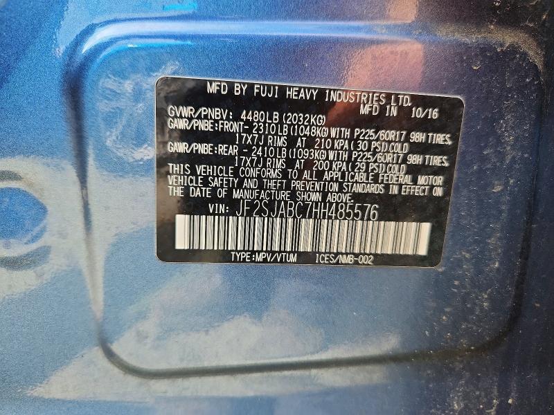 Продаж на аукціоні авто 2017 Subaru Forester, vin: JF2SJABC7HH485576, номер лоту: 55673256