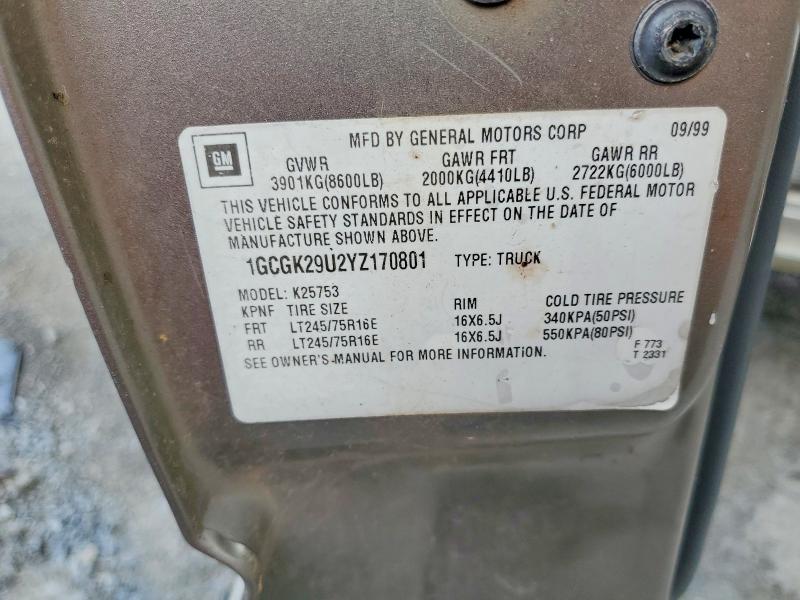 Продажа на аукционе авто 2000 Chevrolet Silverado, vin: 1GCGK29U2YZ170801, номер лота: 57301806