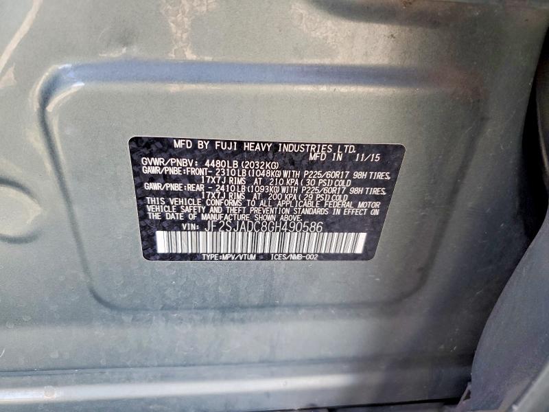 Aukcja sprzedaży 2016 Subaru Forester, vin: JF2SJADC8GH490586, numer aukcji: 55404906