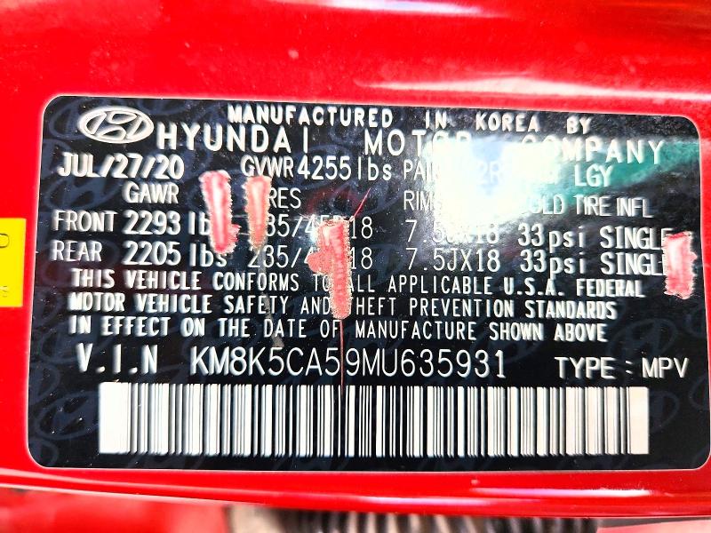 55652016 :رقم المزاد ، KM8K5CA59MU635931 vin ، 2021 Hyundai Kona مزاد بيع