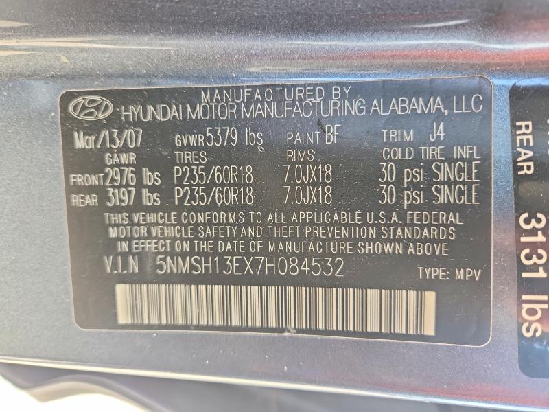 Продаж на аукціоні авто 2007 Hyundai Santa Fe, vin: 5NMSH13EX7H084532, номер лоту: 56679096