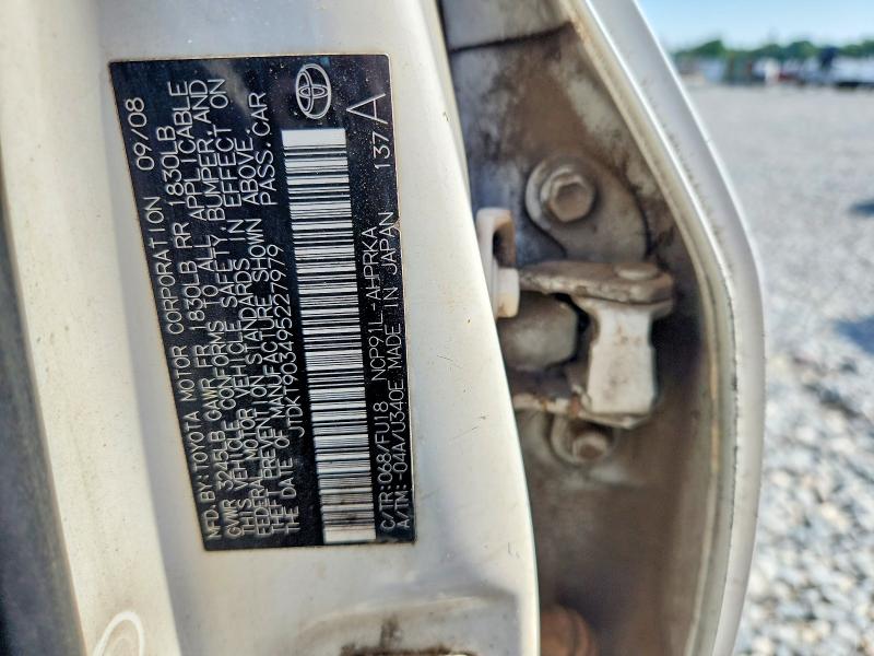 55873966 :رقم المزاد ، JTDKT903495227979 vin ، 2009 Toyota Yaris مزاد بيع