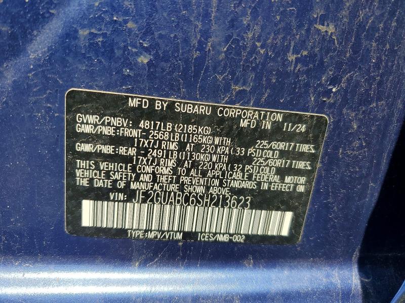 2025 Subaru Crosstrek მანქანა იყიდება აუქციონზე, vin: JF2GUABC6SH213623, აუქციონის ნომერი: 56714026