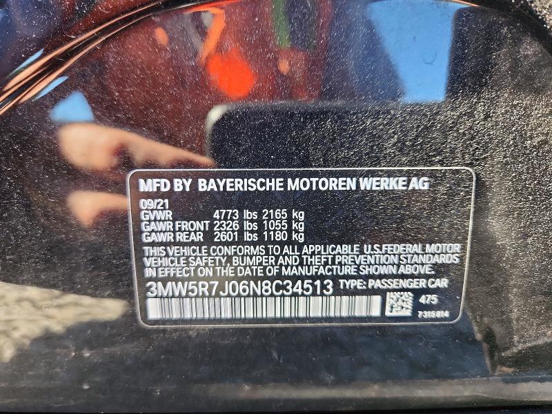 56331576 :رقم المزاد ، 3MW5R7J06N8C34513 vin ، 2022 Bmw 330xi مزاد بيع