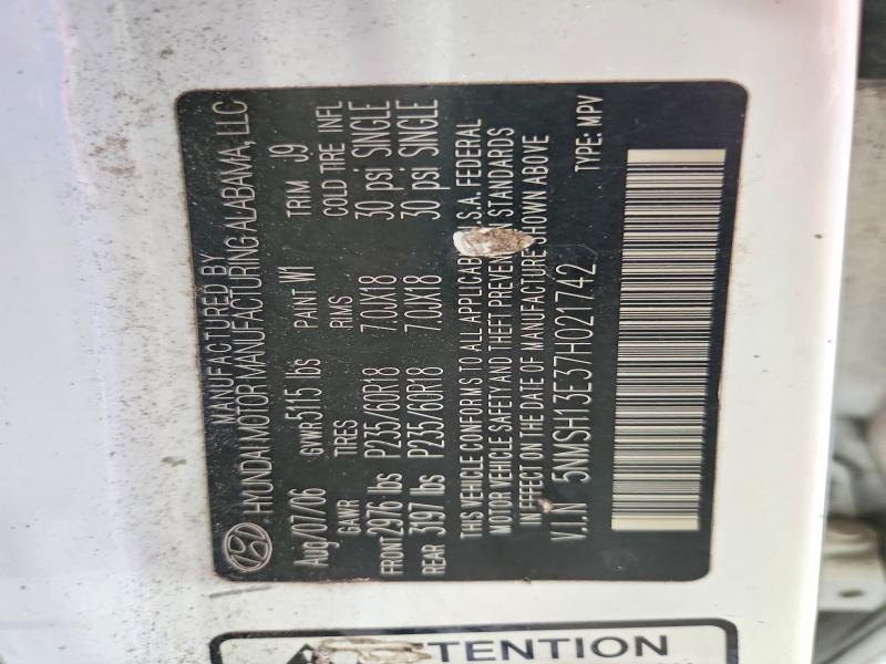 59300646 :رقم المزاد ، 5NMSH13E37H021742 vin ، 2007 Hyundai Santa Fe مزاد بيع
