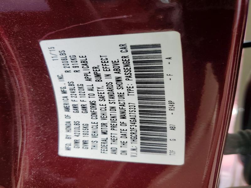 Продажа на аукционе авто 2016 Honda Accord, vin: 1HGCR2F34GA075337, номер лота: 56686016