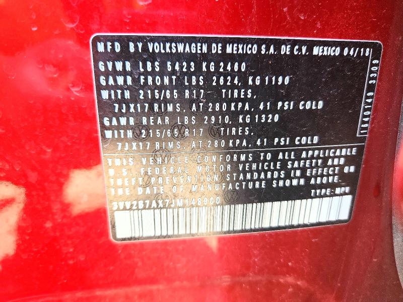 Aukcja sprzedaży 2018 Volkswagen Tiguan, vin: 3VV2B7AX7JM148900, numer aukcji: 57690576