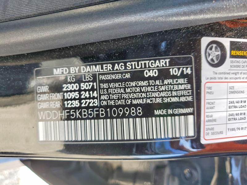 2015 Mercedes-benz E მანქანა იყიდება აუქციონზე, vin: WDDHF5KB5FB109988, აუქციონის ნომერი: 55691856