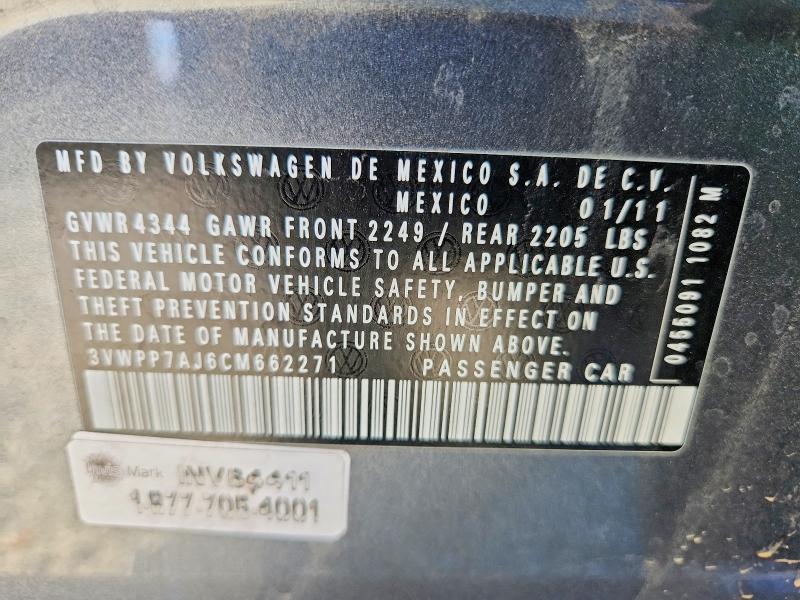 57438146 :رقم المزاد ، 3VWPP7AJ6CM662271 vin ، 2012 Volkswagen Jetta مزاد بيع