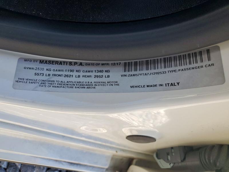 2018 Maserati Ghibli მანქანა იყიდება აუქციონზე, vin: ZAM57YTA7J1292533, აუქციონის ნომერი: 57391746
