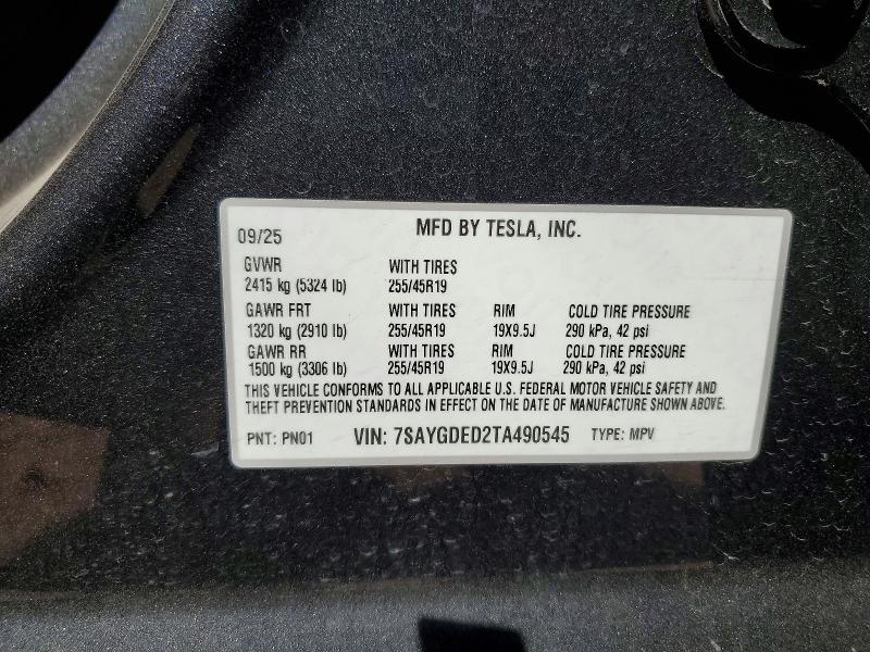 2026 Tesla Model Y მანქანა იყიდება აუქციონზე, vin: 7SAYGDED2TA490545, აუქციონის ნომერი: 55419476
