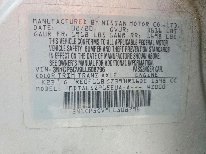56353056 :رقم المزاد ، 3N1CP5CV9LL508796 vin ، 2020 Nissan Kicks مزاد بيع