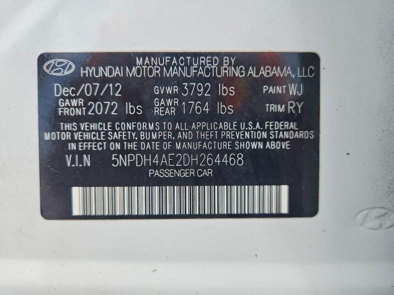 Aukcja sprzedaży 2013 Hyundai Elantra, vin: 5NPDH4AE2DH264468, numer aukcji: 58698556
