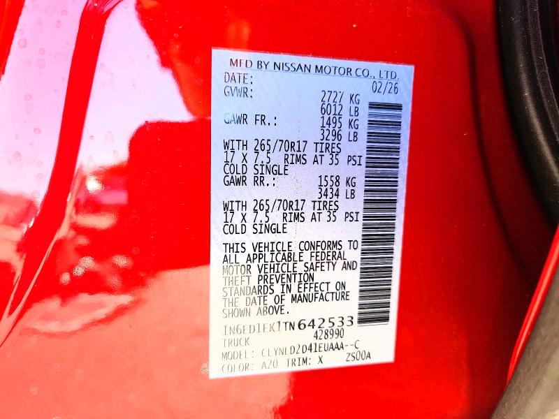 Продаж на аукціоні авто 2026 Nissan Frontier, vin: 1N6ED1EK1TN642533, номер лоту: 56361896