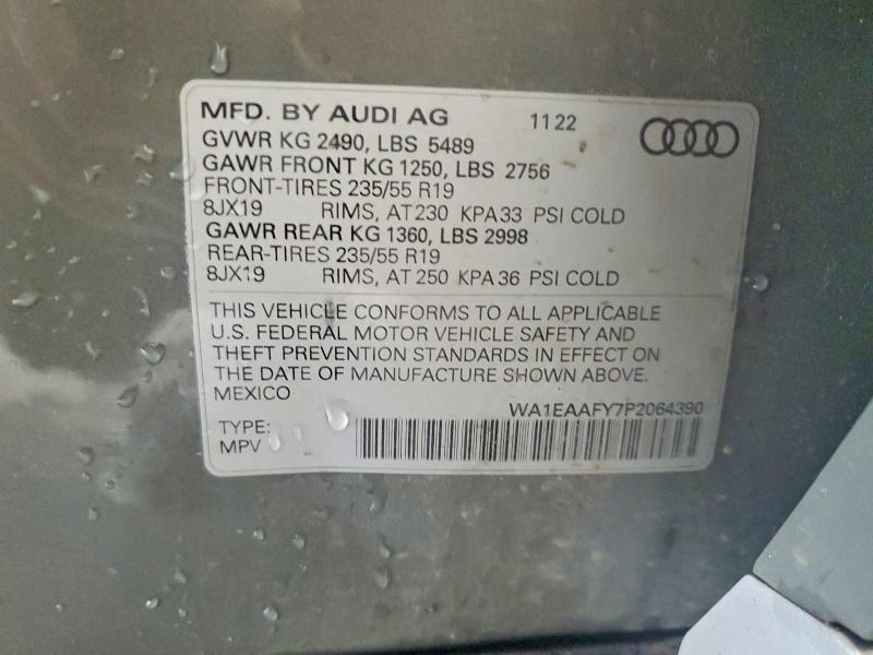 2023 Audi Q5 მანქანა იყიდება აუქციონზე, vin: WA1EAAFY7P2064390, აუქციონის ნომერი: 56743216