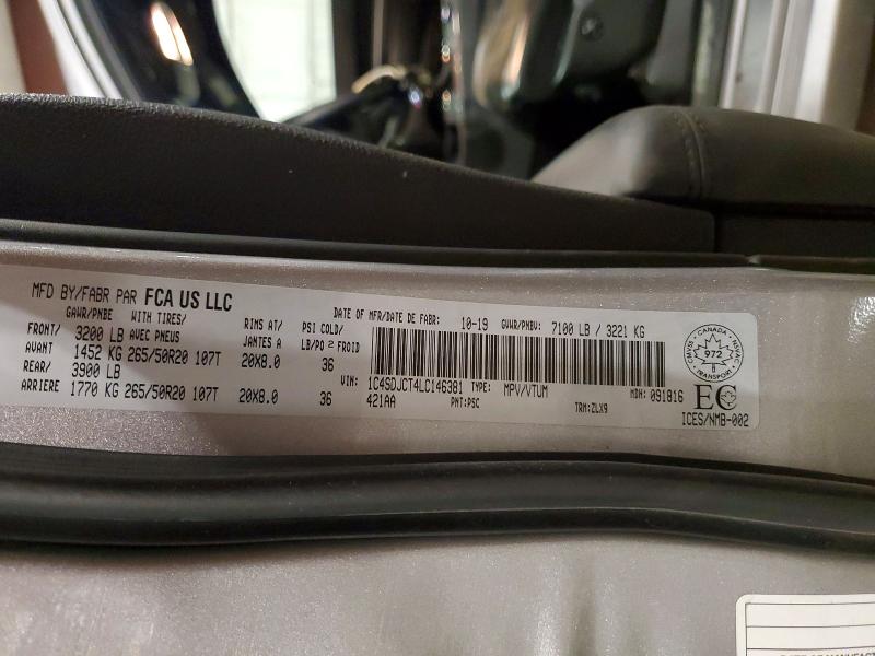 56673096 :رقم المزاد ، 1C4SDJCT4LC146381 vin ، 2020 Dodge Durango مزاد بيع