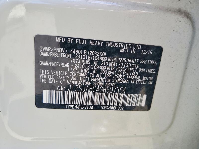 Aukcja sprzedaży 2016 Subaru Forester, vin: JF2SJABC4GH507354, numer aukcji: 57048986