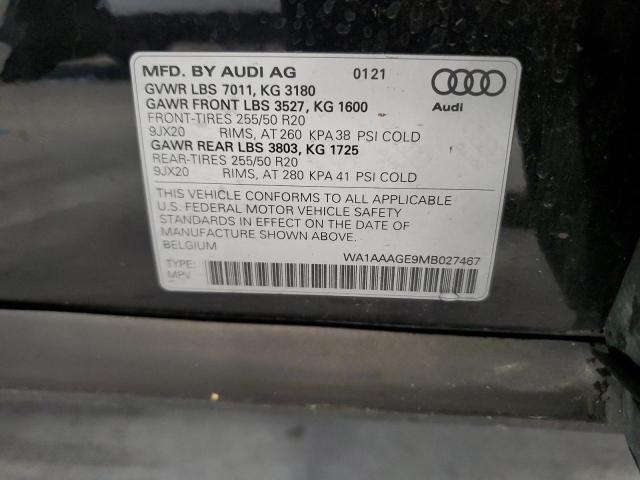58962836 :رقم المزاد ، WA1AAAGE9MB027467 vin ، 2021 Audi E-tron مزاد بيع