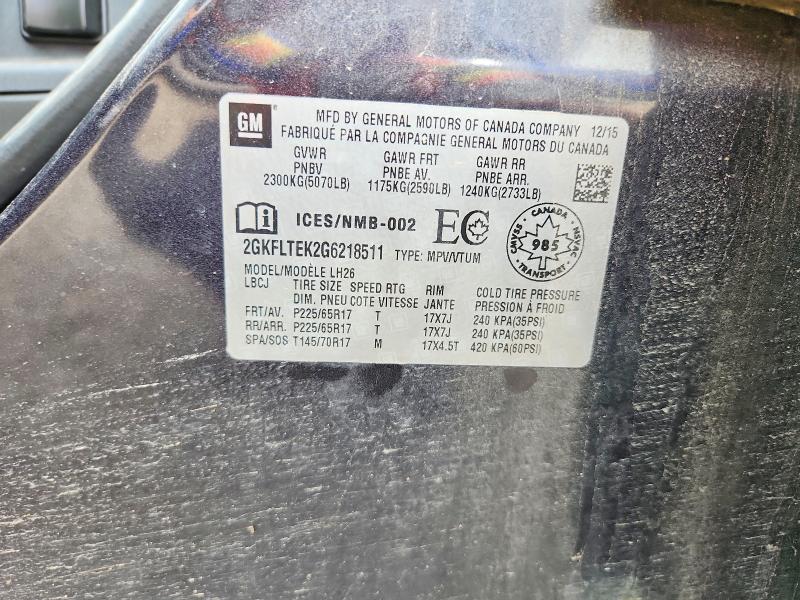 2016 Gmc Terrain მანქანა იყიდება აუქციონზე, vin: 2GKFLTEK2G6218511, აუქციონის ნომერი: 85791355