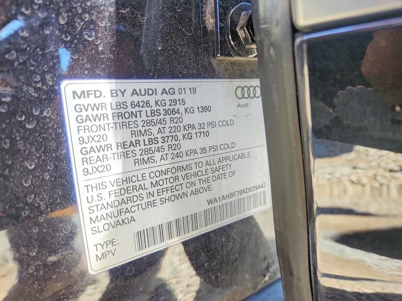 2019 Audi Q7 მანქანა იყიდება აუქციონზე, vin: WA1AHBF76KD029442, აუქციონის ნომერი: 56316556