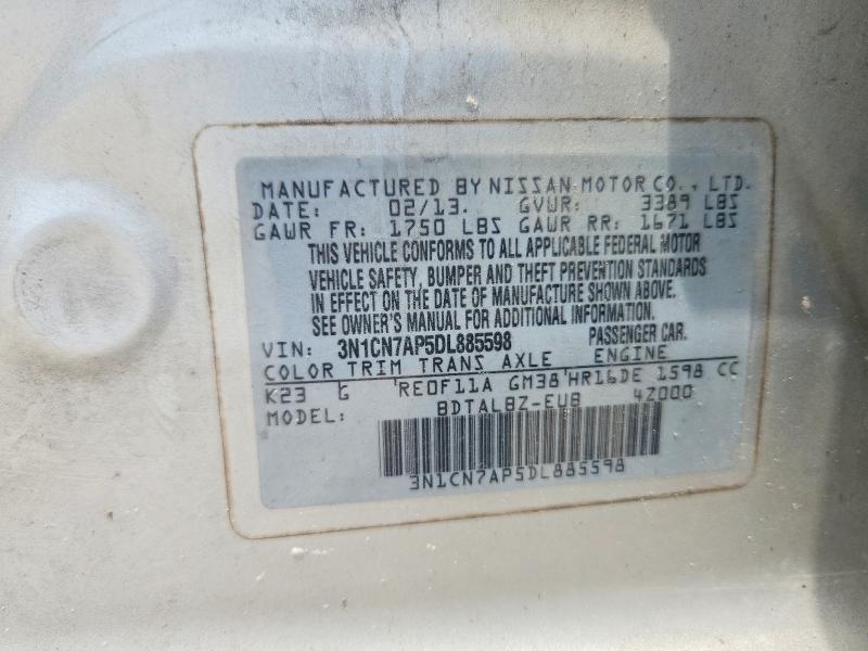 Aukcja sprzedaży 2013 Nissan Versa, vin: 3N1CN7AP5DL885598, numer aukcji: 55996906