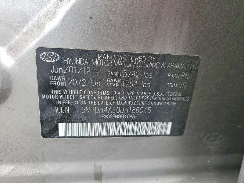 58242676 :رقم المزاد ، 5NPDH4AE0DH186045 vin ، 2013 Hyundai Elantra مزاد بيع