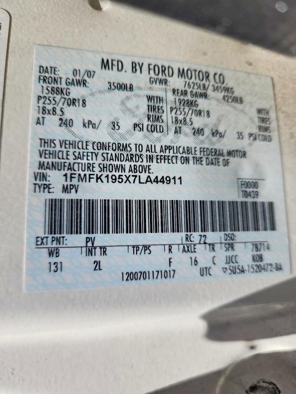 Продаж на аукціоні авто 2007 Ford Expedition, vin: 1FMFK195X7LA44911, номер лоту: 56855216