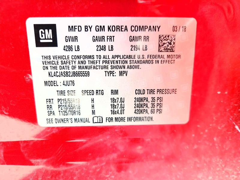 56126626 :رقم المزاد ، KL4CJASB2JB665559 vin ، 2018 Buick Encore مزاد بيع