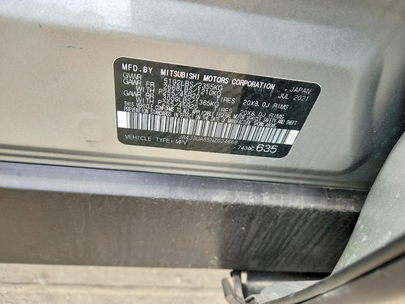 2022 Mitsubishi Outlander მანქანა იყიდება აუქციონზე, vin: JA4J3UA85NZ024668, აუქციონის ნომერი: 56076296