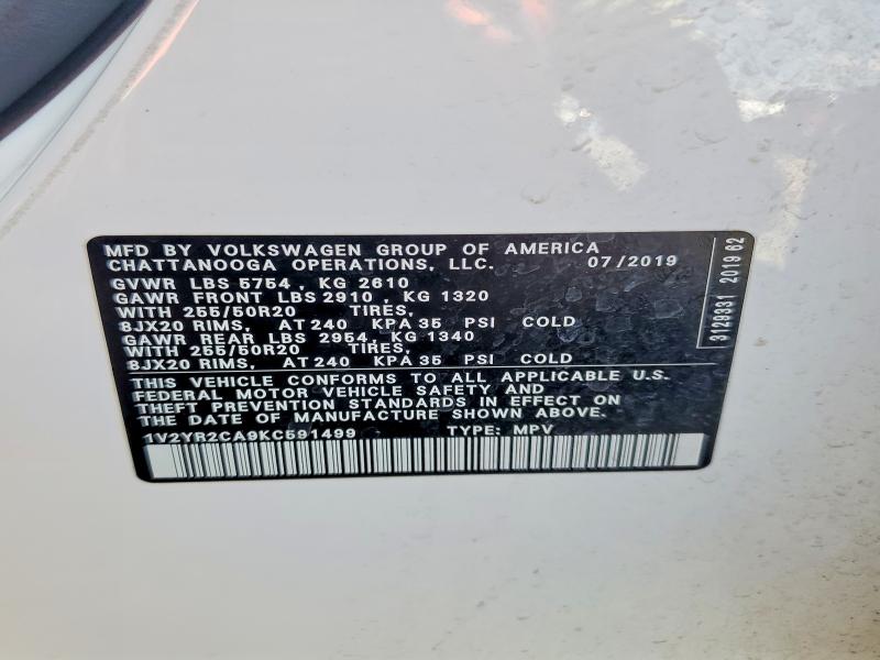Продаж на аукціоні авто 2019 Volkswagen Atlas, vin: 1V2YR2CA9KC591499, номер лоту: 57726596